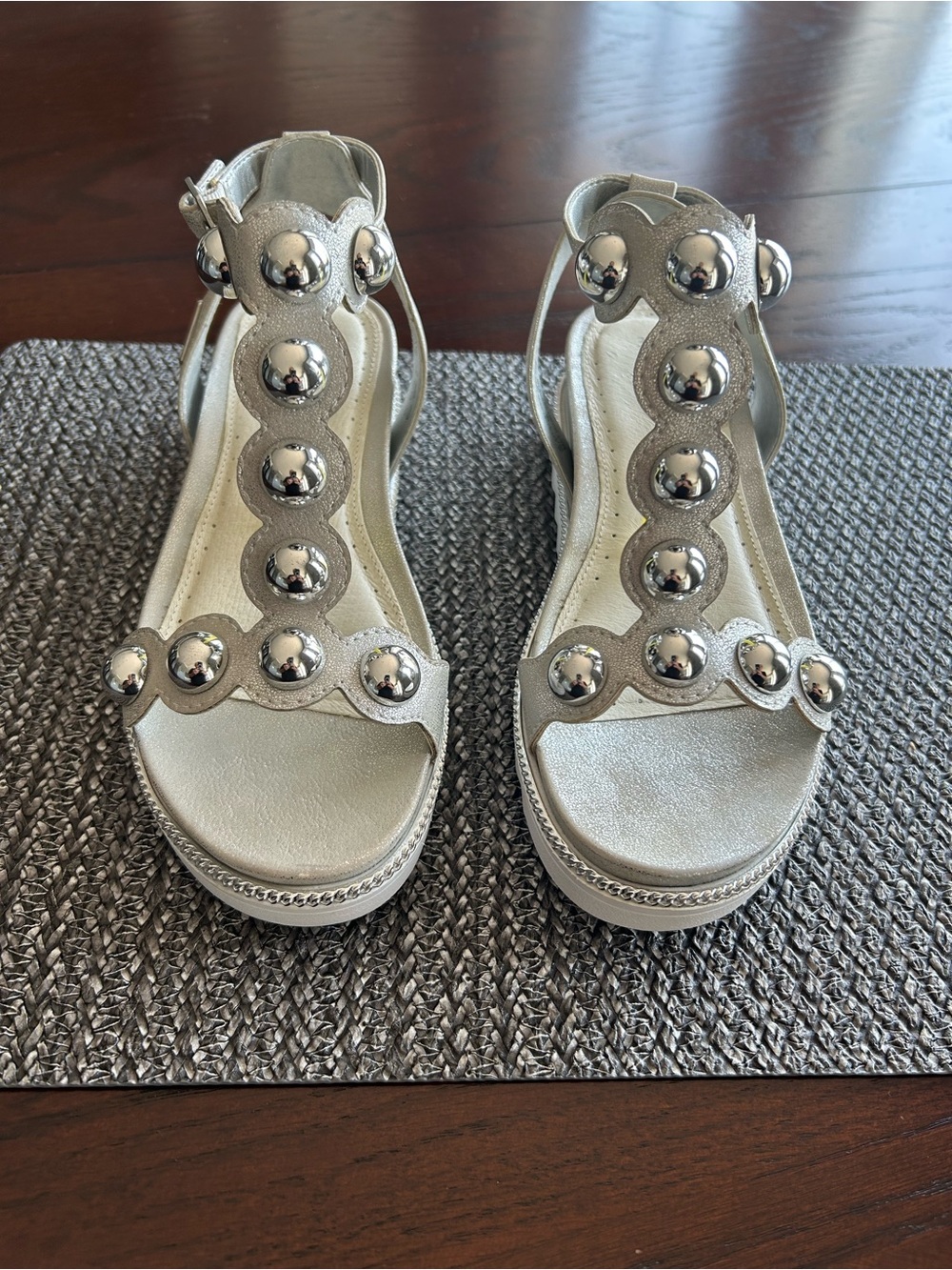 Bugatti Leather Metallic Silver Studded Women's Sandals
